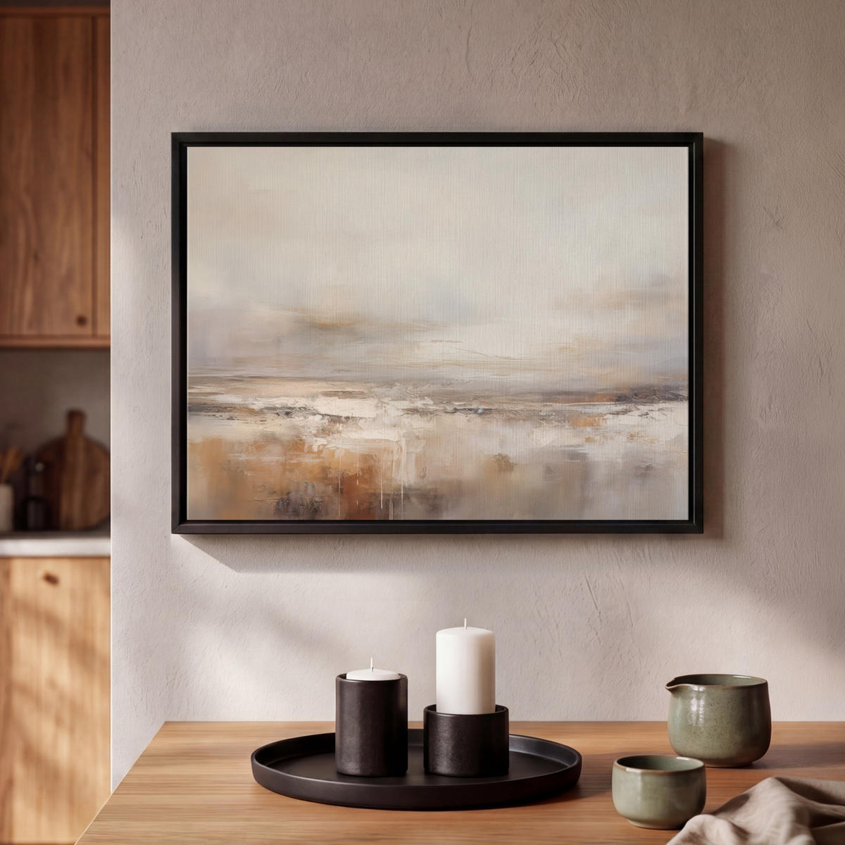 LEINWAND Bilder mit Rahmen - Kunst - Industriell - Grau - Braun - Abstrakt - 40x30 - Sandfarben, Textil (40/30cm) - MuchoWow