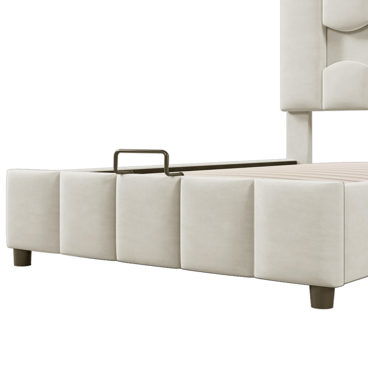 POLSTERBETT mit Stauraum und LED 90x200 cm Velours Beige - Beige, Metall (90/200cm) - Meubliv