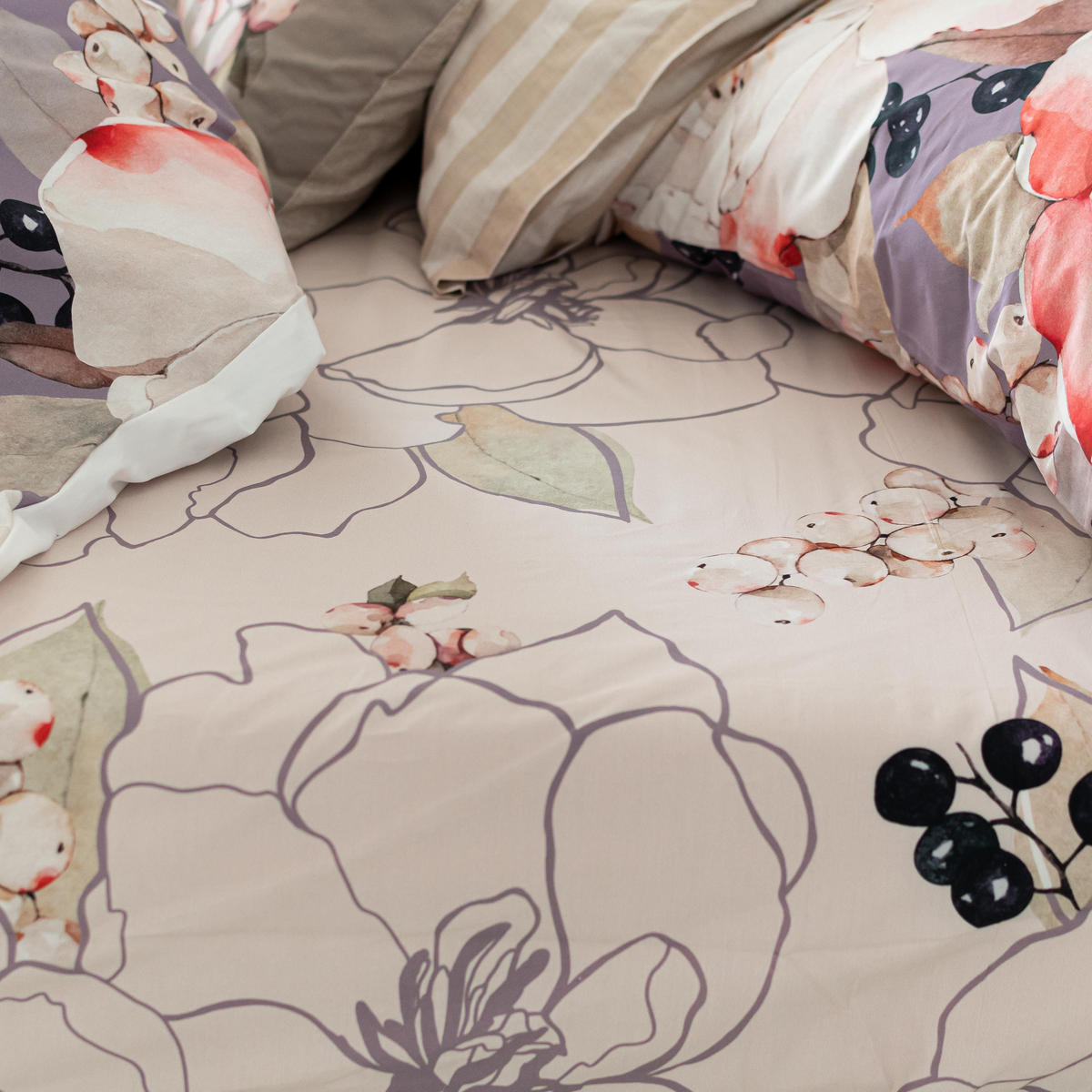 SPANNBETTTUCH white peonies 140x200x32 cm mehrfarbig - Multicolor, Textil (140/200cm) - Happy Friday