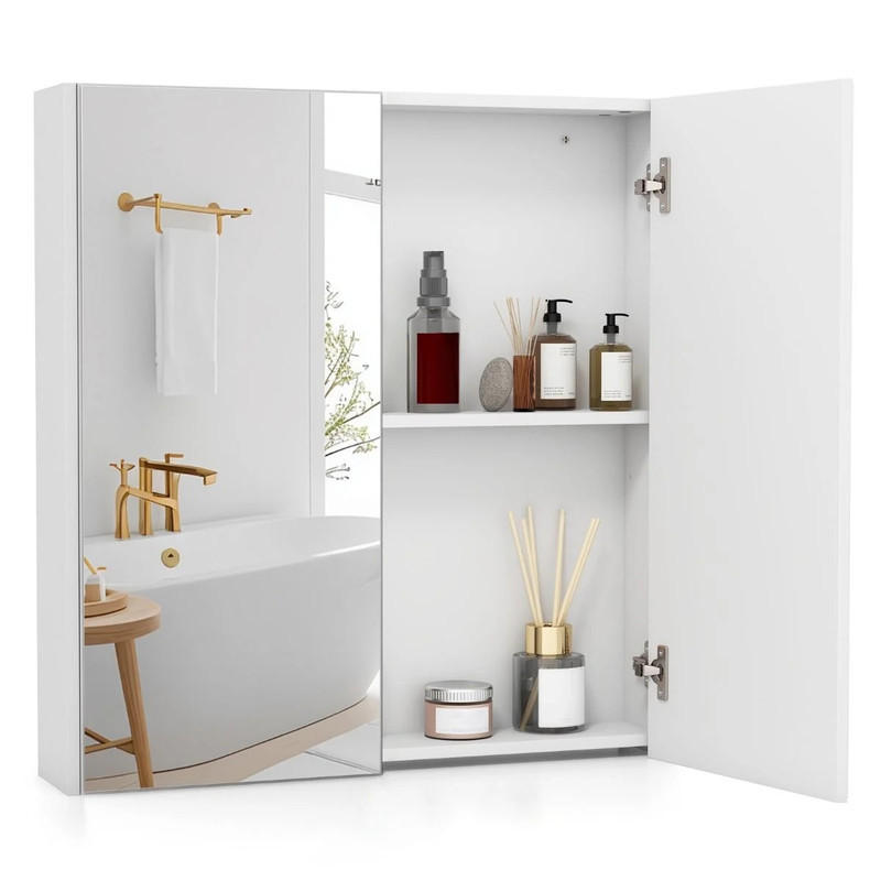 BADEZIMMER-SPIEGELSCHRANK aus Holz weiß - Weiß, Holzwerkstoff (62/65/11.5cm) - COSTWAY