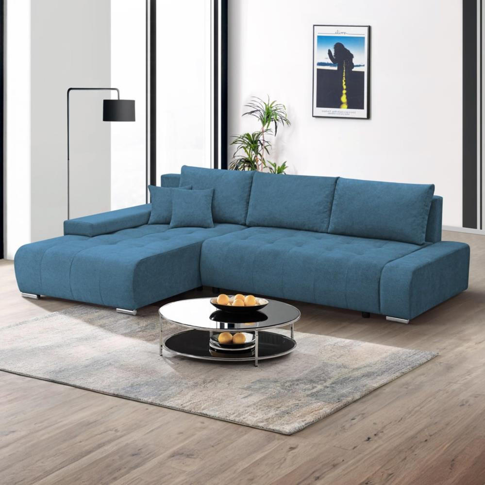 ECKSOFA Draco L blau links - Chromfarben/Blau, Textil/Metall (267/186cm) - Beautysofa