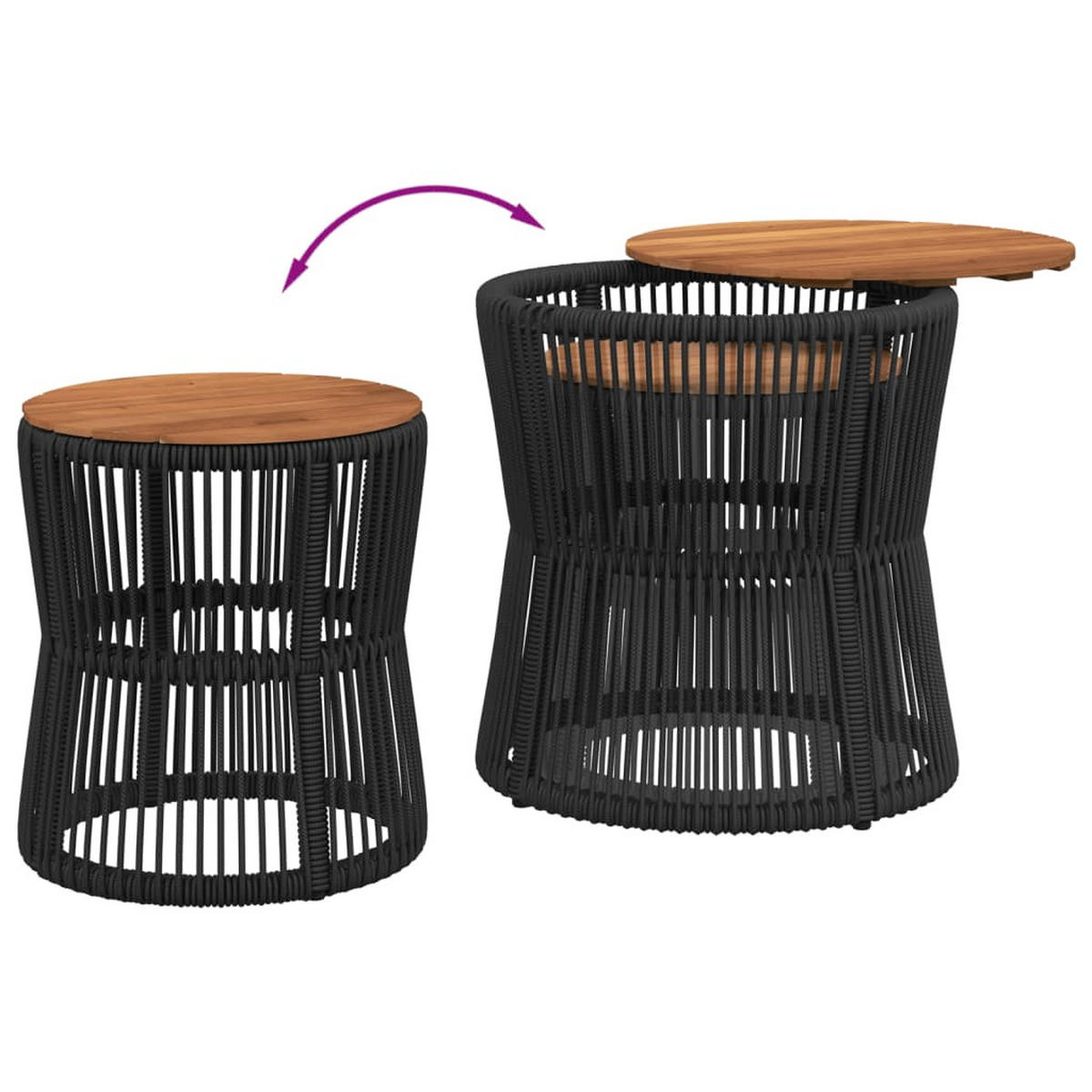 GARTEN-BEISTELLTISCHE 2 Stk. Mit Holzplatte Schwarz Poly Rattan - Schwarz, Kunststoff (50/50/50cm) - vidaXL
