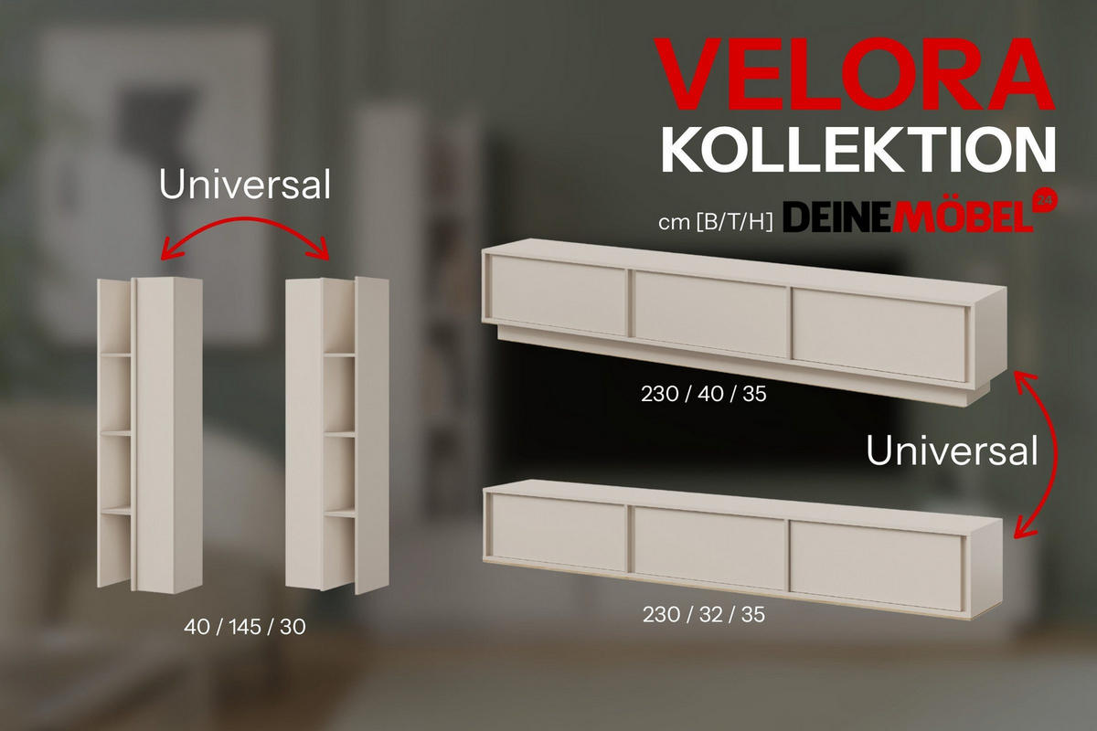 WOHNWAND VELORA 230/185/35 cm in Frühlingseiche / Macadamia - Beige, Holzwerkstoff (230/185/35cm) - Deine Möbel 24
