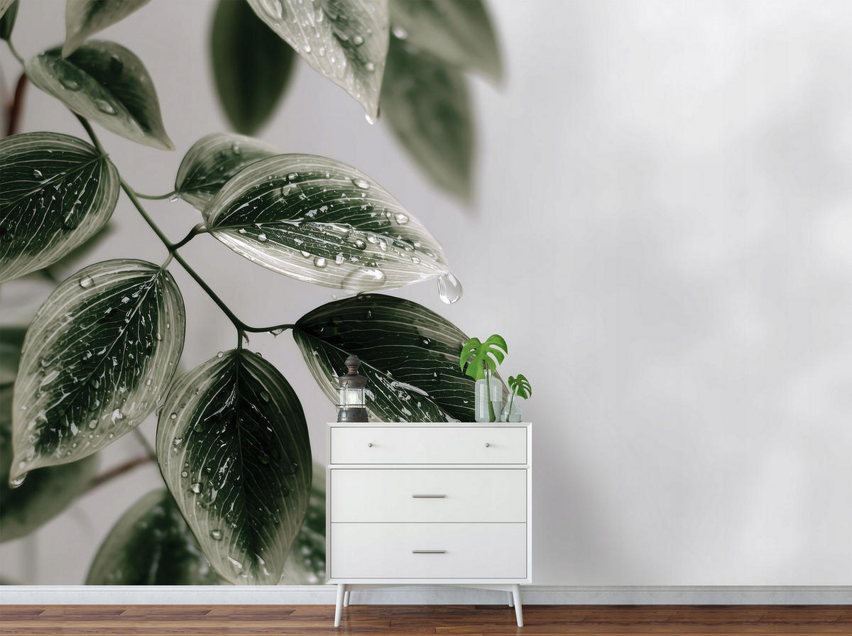 FOTOTAPETE Blätter Beton Grün 368x254 cm - Multicolor, Textil (368/254cm) - Wallarena