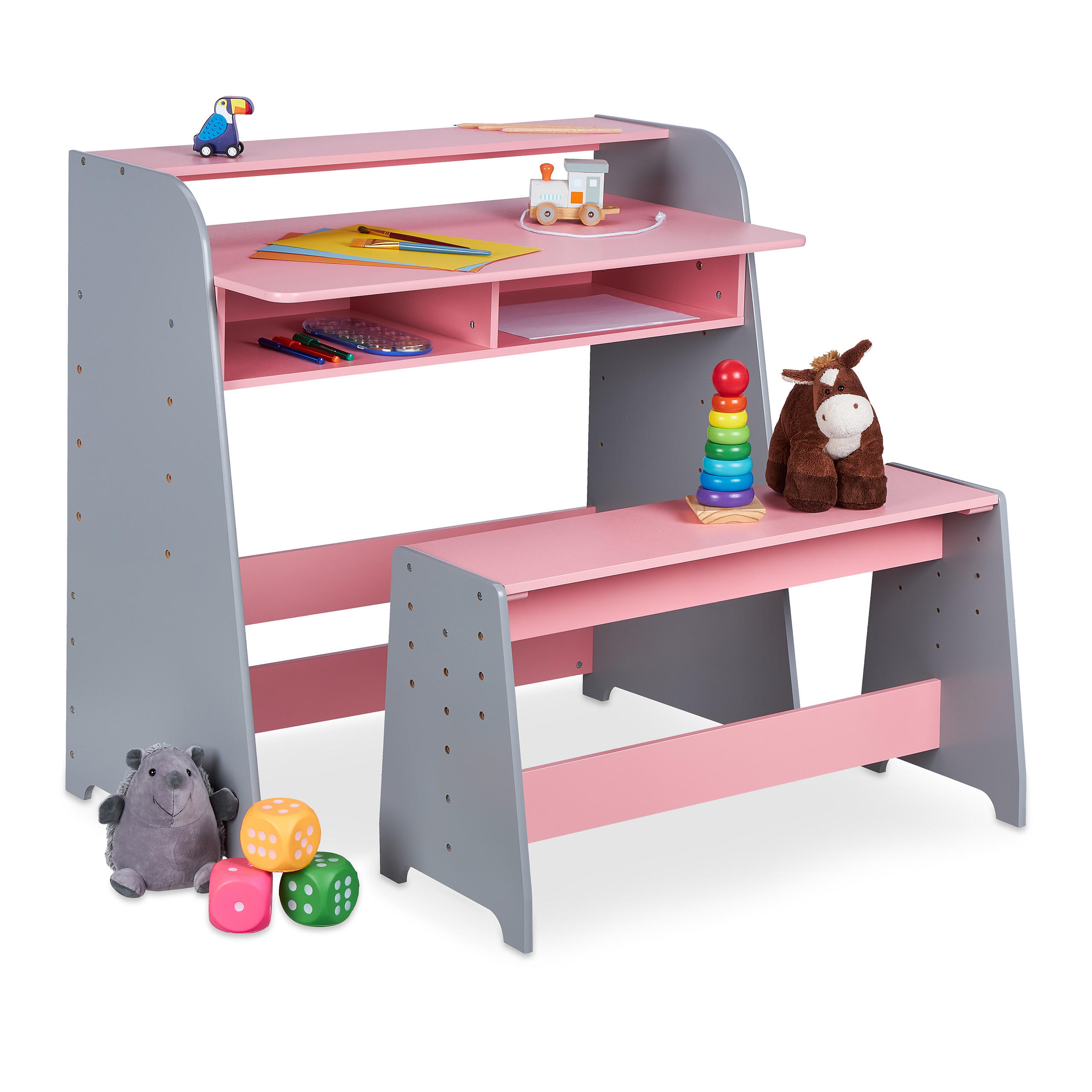 2-TLG.KINDERTISCH - Multicolor, Holzwerkstoff (90/88/48cm) - Relaxdays