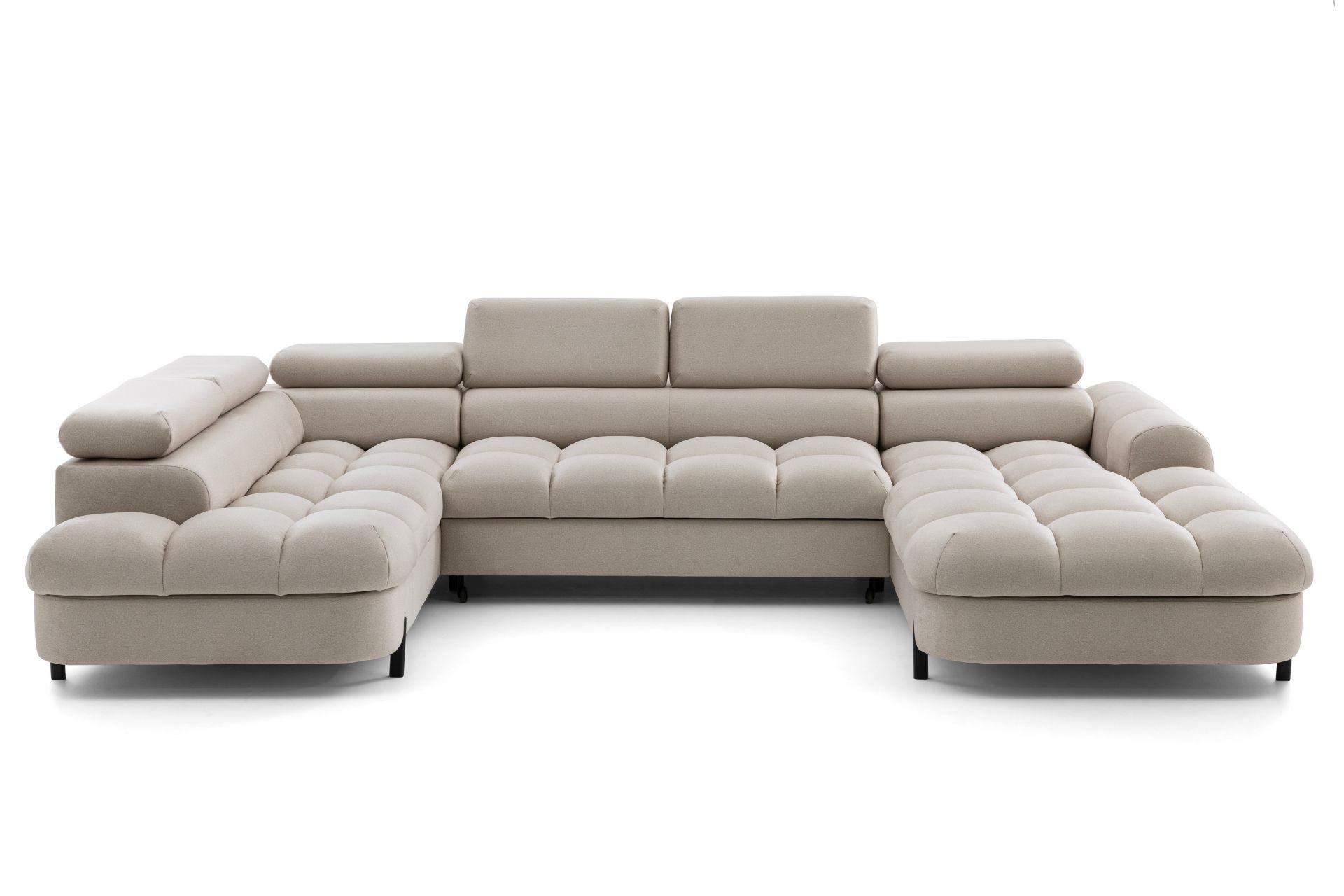 ECKSOFA U-Form BOWL U Links mit Schlaffunktion 125x265 Velours Creme - Creme/Schwarz, Holz/Textil (339/90/195cm) - Muffo