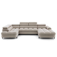 ECKSOFA U-Form BOWL U Links mit Schlaffunktion 125x265 Velours Creme - Creme/Schwarz, Holz/Textil (339/90/195cm) - Muffo