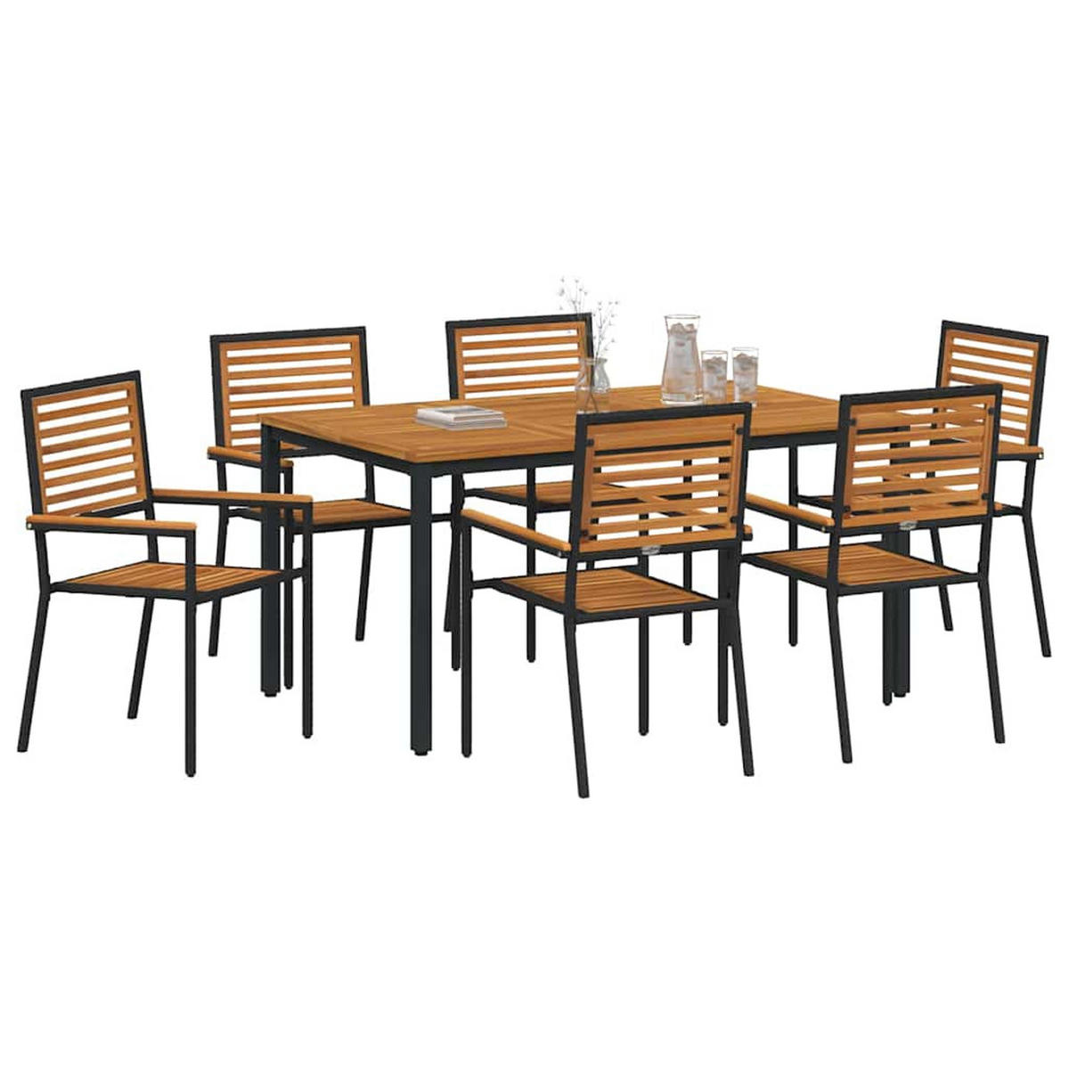 GARTEN Essgruppe 7 Pcs Schwarz Und Braun Poly-Rattan - Schwarz, Kunststoff - vidaXL