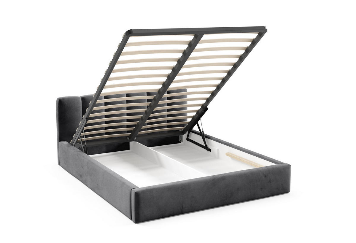 POLSTERBETT BERGO, 180x200 cm, Doppelbett mit Bettkasten, Velourstoff, Frabe: Dunkelgrau - Dunkelgrau, Holz/Textil (180/200cm)