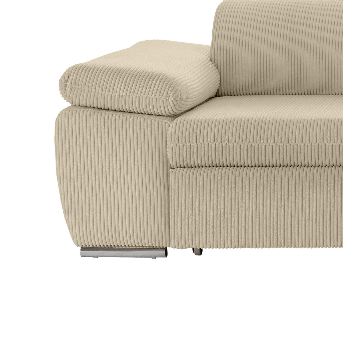 ECKSOFA mit Schlaffunktion, Bettkasten, Kopfstützen verstellbar, Wellenunterfederung, Ottomane rechts B283/T228/H102 cm, Cord Beige Grau / 17216 - Chromfarben/Greige, Textil/Metall (283/228cm) - luma-home