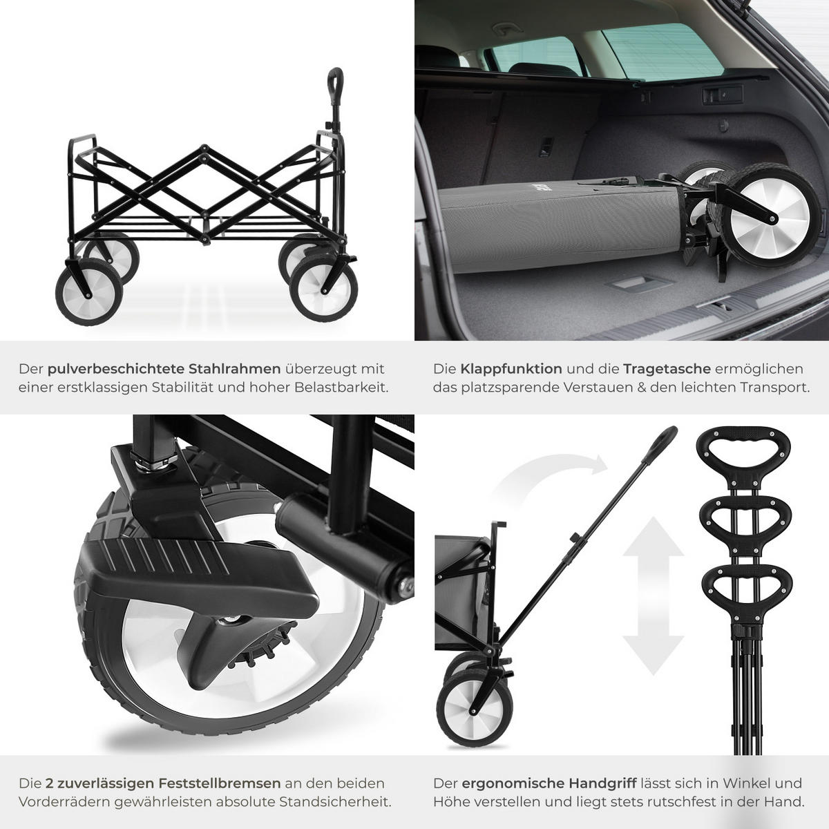 BOLLERWAGEN Leon, inklusive Tragetasche, Belastbarkeit 80 kg, grau - Grau, Kunststoff (53.5/101/91cm) - tectake