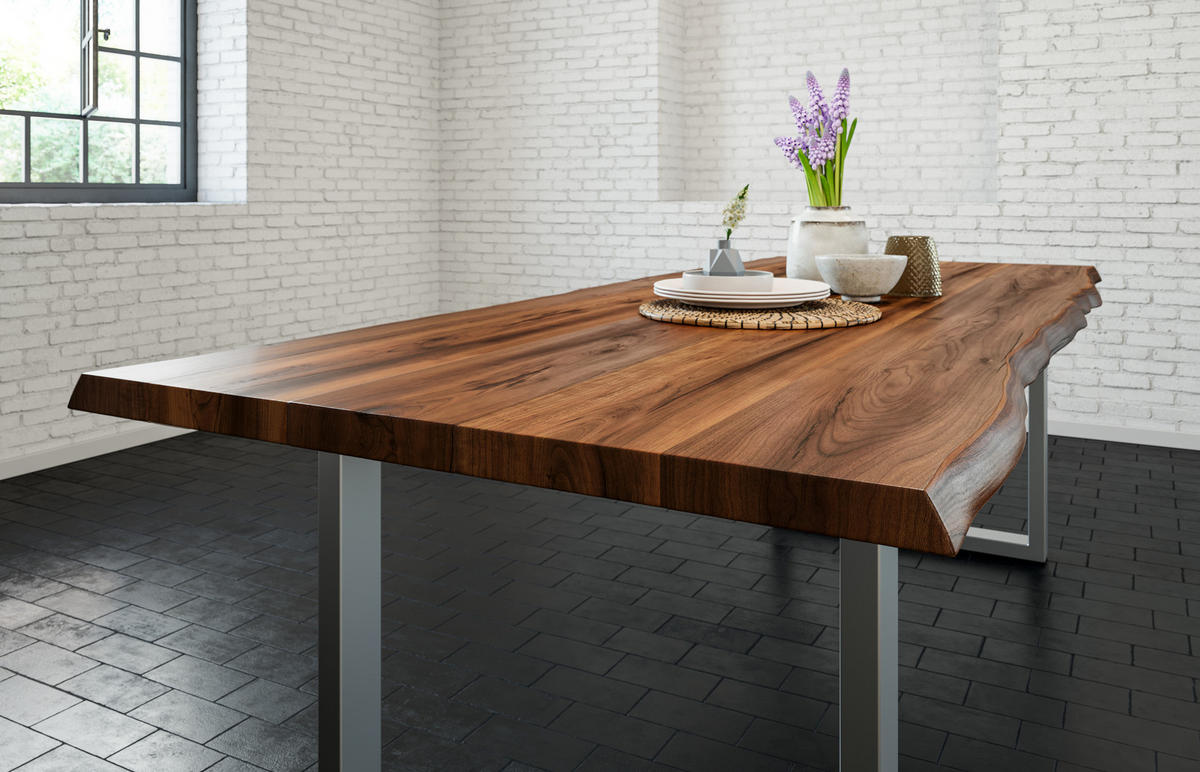 ESSTISCH LIAM - Silberfarben/Braun, Holz/Metall (80/140/74cm) - SAM