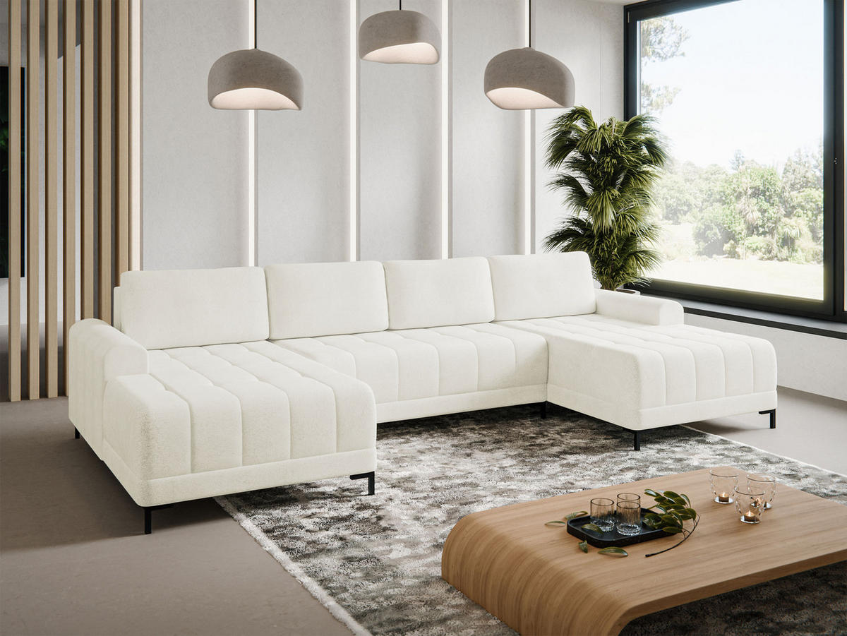 WOHNLANDSCHAFT Aris XL - Creme/Schwarz, Holz/Textil (337/92/168cm) - MIRJAN24