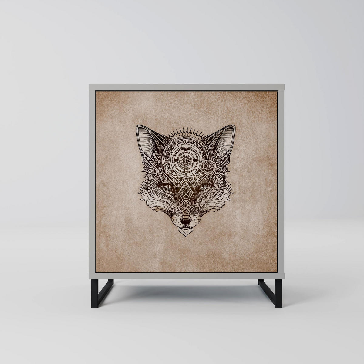 SIDEBOARD STEAMPUNK CLAN, Grau, 57,5x42x72,5 cm, Schwarze Metallfüße - Multicolor/Schwarz, Holzwerkstoff/Metall (57.5/72.5/42cm) - SpaceRebels