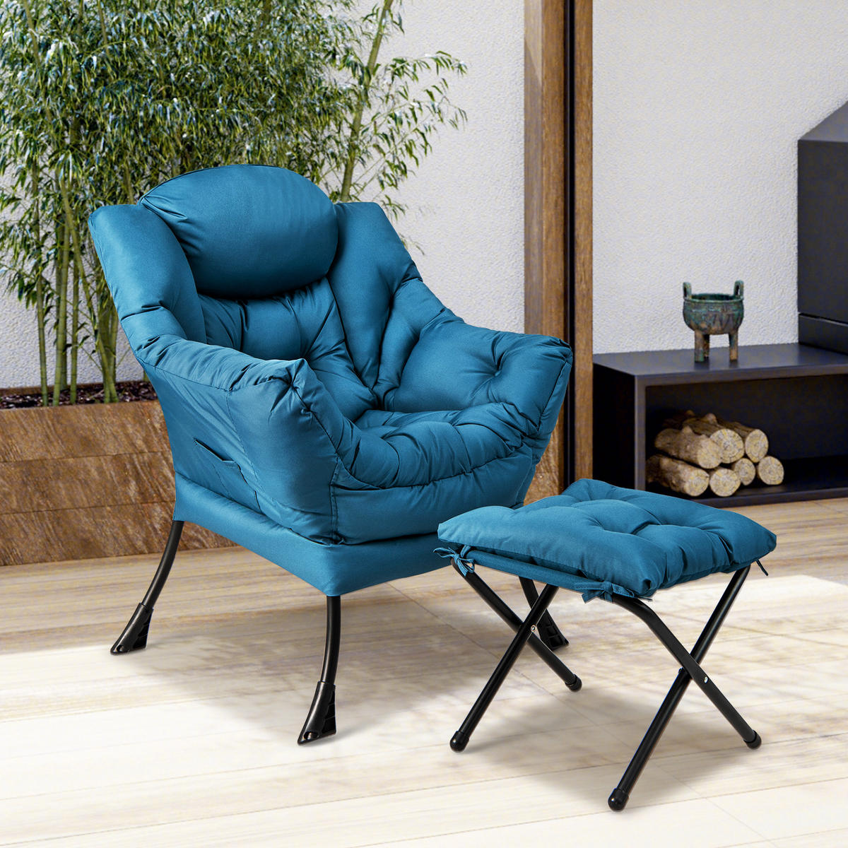 KRESLO s podnožkou modré - modrá, plast (81/94.5/75cm) - COSTWAY