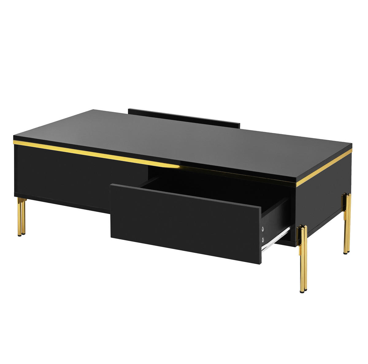COUCHTISCH 100/50/36 cm in Schwarz aus Spanplatte mit Stauraum und Metallbeinen - Schwarz, Holzwerkstoff (100/50/36cm) - OKMYHOME