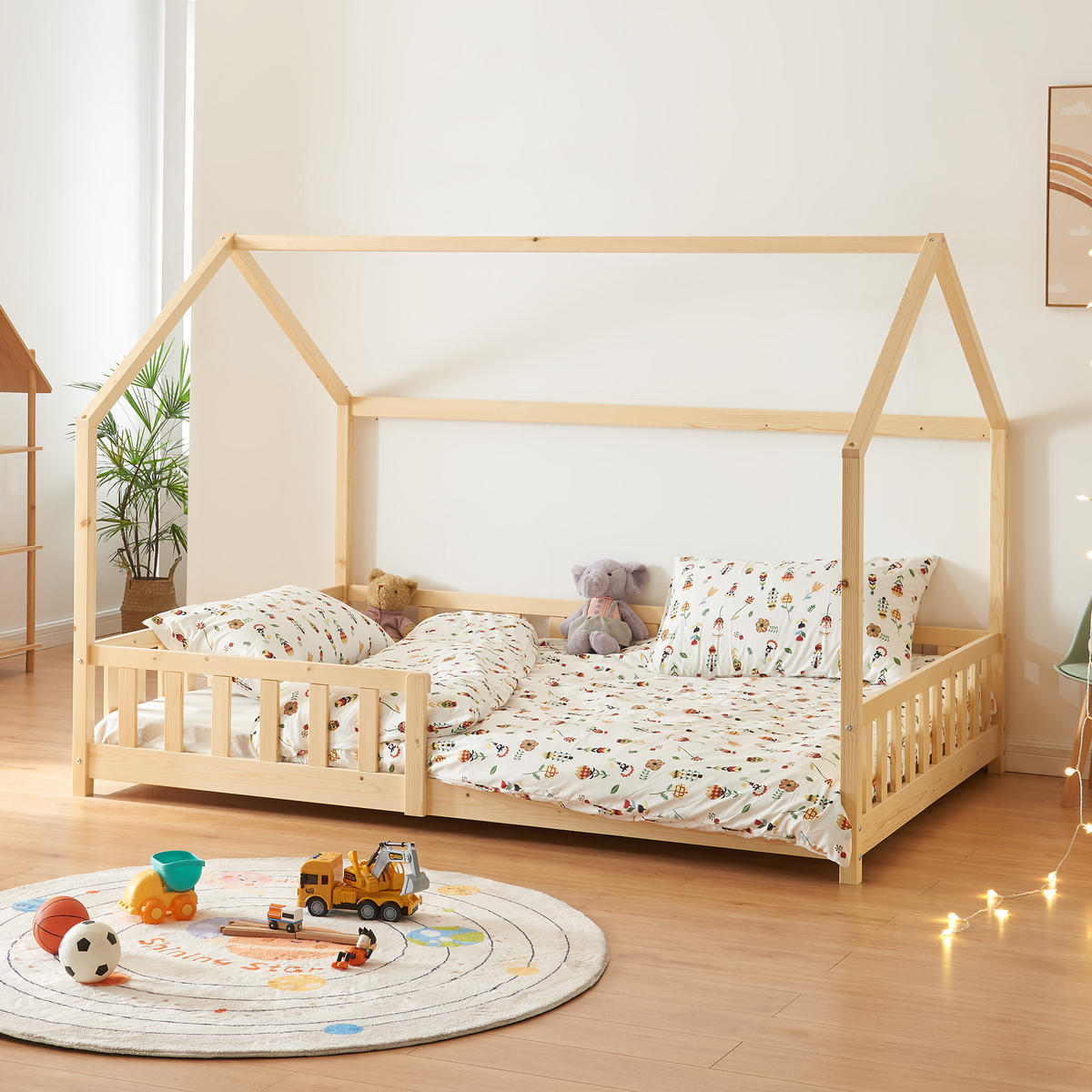 HAUSBETT Hesel - Naturfarben, Holz (120/200cm) - [en.casa]