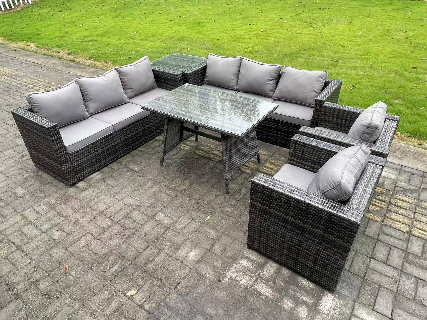 Thumbnail - Fimous Gartenmöbelset, Dunkelgrau, Metall, Kunststoff, Glas, 8-Sitzer, Füllung: Schaumstoff, rechteckig, Loungemöbel, Lo...