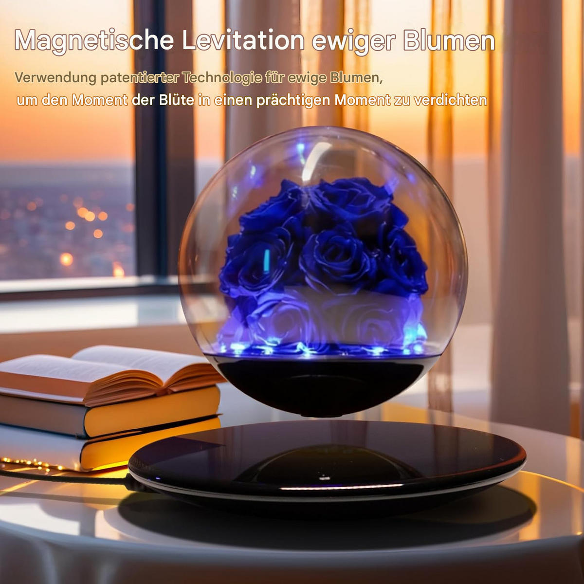 TISCHLEUCHTE Magnet Schwebend Rose LED - Pastellblau, Glas (28/28/25cm) - Weltevree