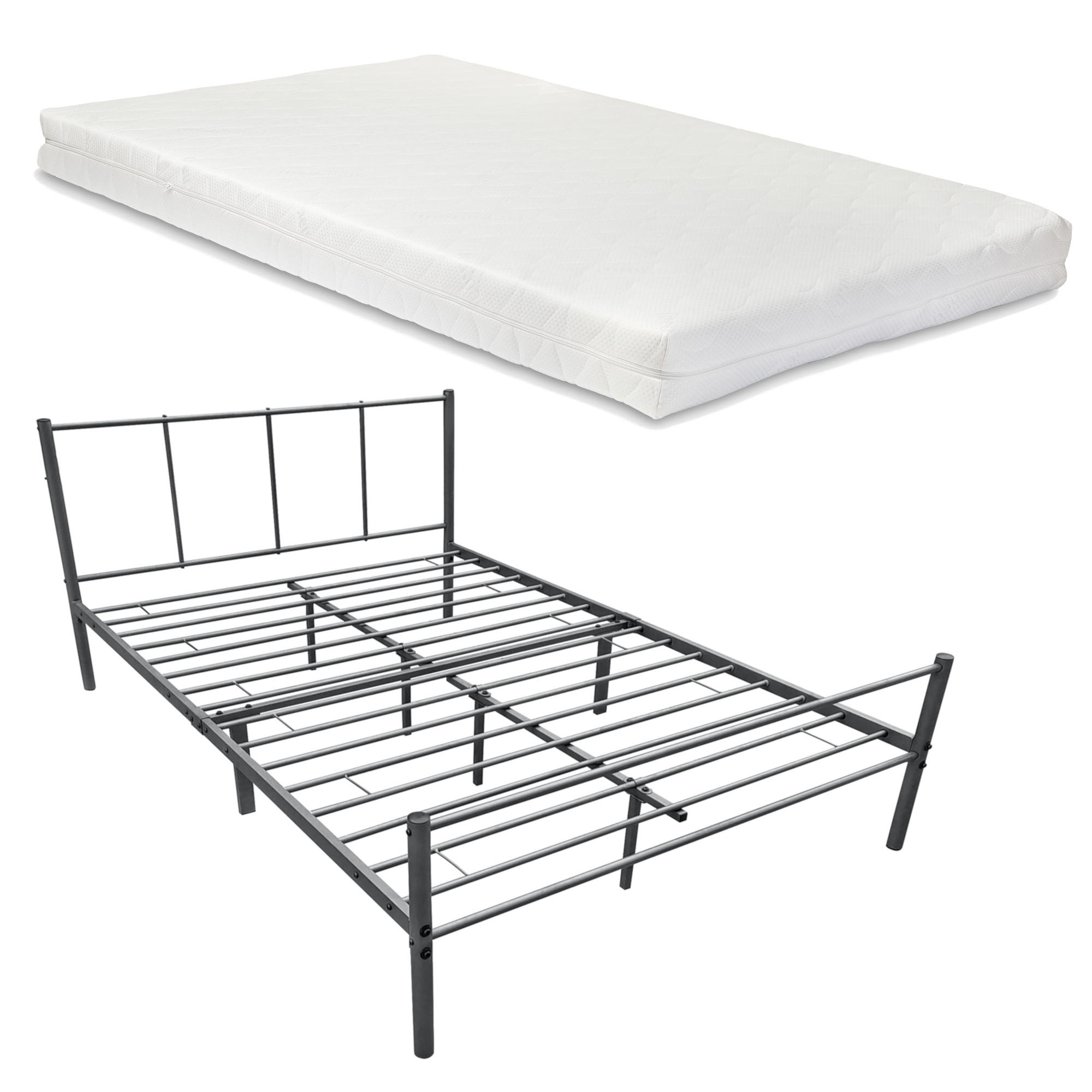 METALLBETT Laos mit Matratze - Dunkelgrau, Textil/Metall (120/200cm) - [en.casa]