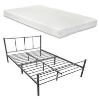 METALLBETT Laos mit Matratze - Dunkelgrau, Textil/Metall (120/200cm) - [en.casa]