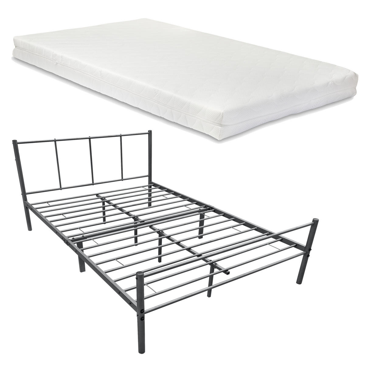 METALLBETT Laos mit Matratze - Dunkelgrau, Textil/Metall (120/200cm) - [en.casa]