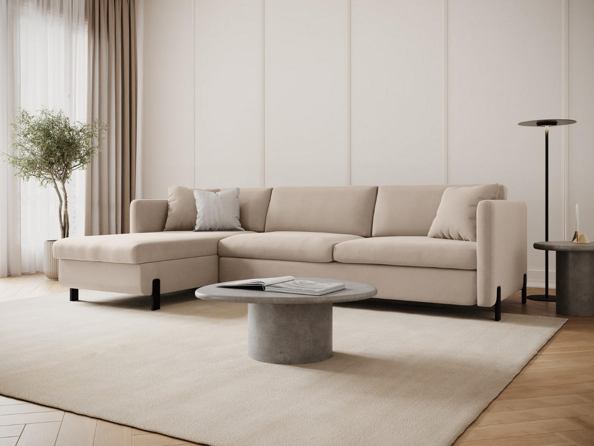 ECKSOFA ausklappbar links Gloria aus Samt beige 4 Sitzplätze - Beige, Textil (260/170cm) - Micadoni