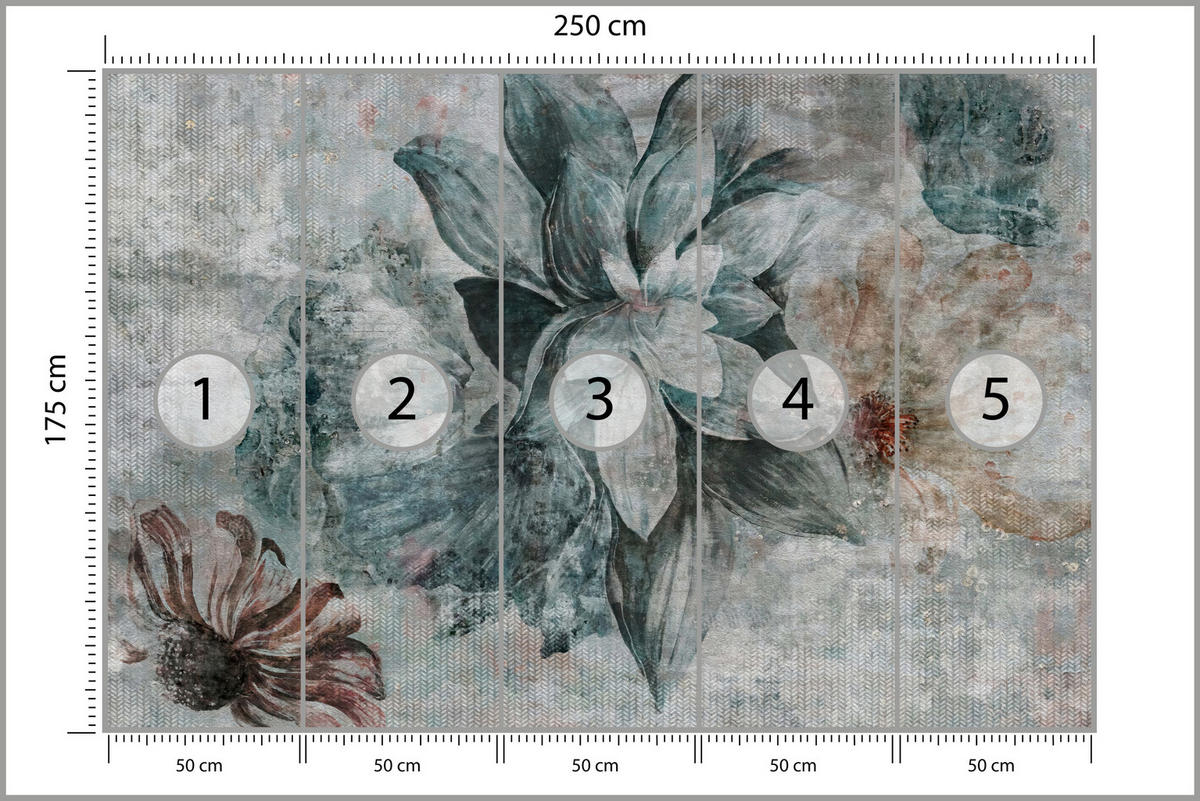 FOTOTAPETE für Schlafzimmer Aquarellblumen Beton Natur Pflanzen 250x175 - Grau, Papier (250/175cm) - Muralo