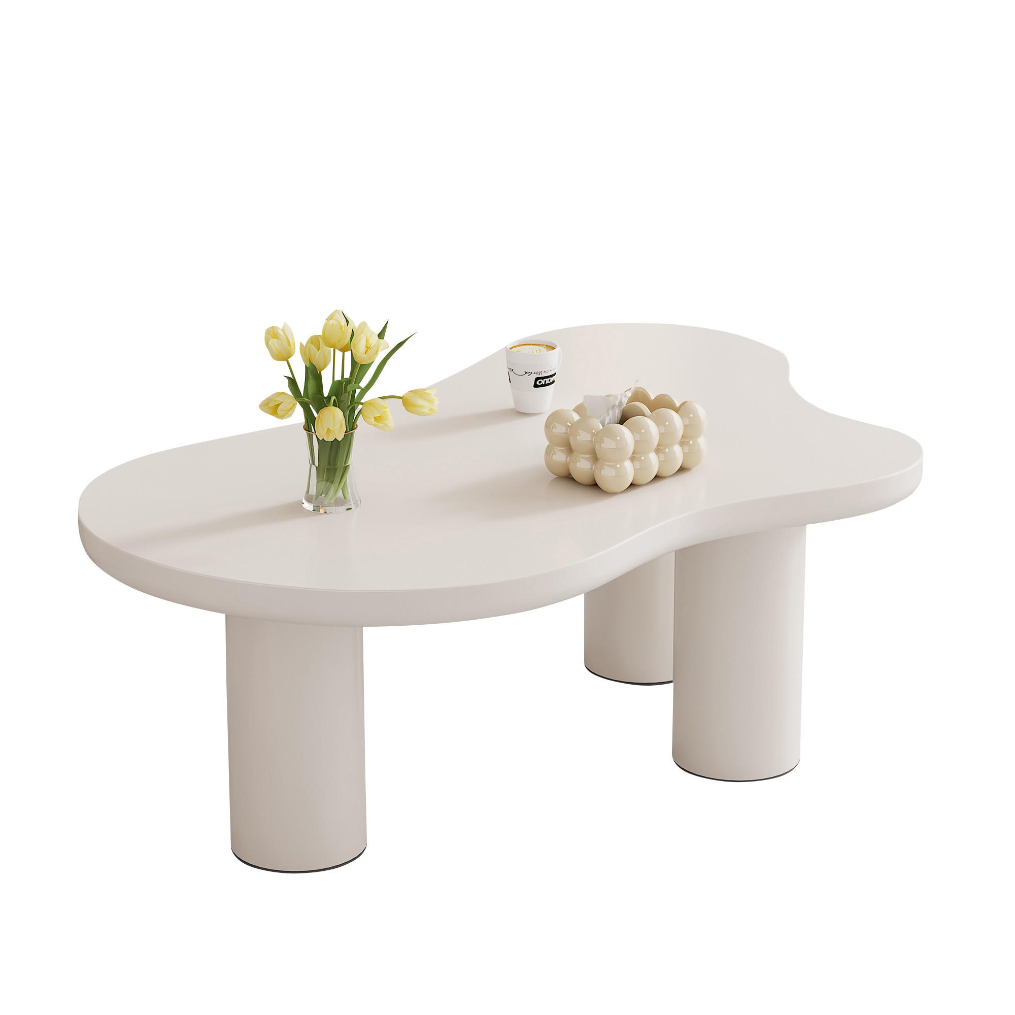 COUCHTISCH Wolkenform 107/66/40,5 cm Weiß MDF und PVC mit Filzunterlage - Weiß, Holzwerkstoff (107/66/40.5cm) - OKWISH