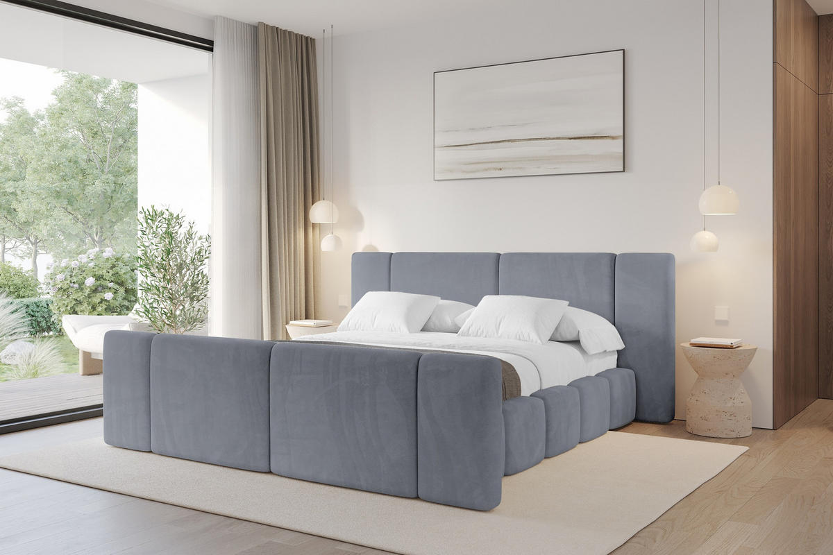 POLSTERBETT mit Bettkasten, Fußteil und Lattenrost, Bett mit Matratze H3/H4 - NILO-Z 180x200 Grau - Grau, Holzwerkstoff/Textil (180/200cm) - ALTDECOR