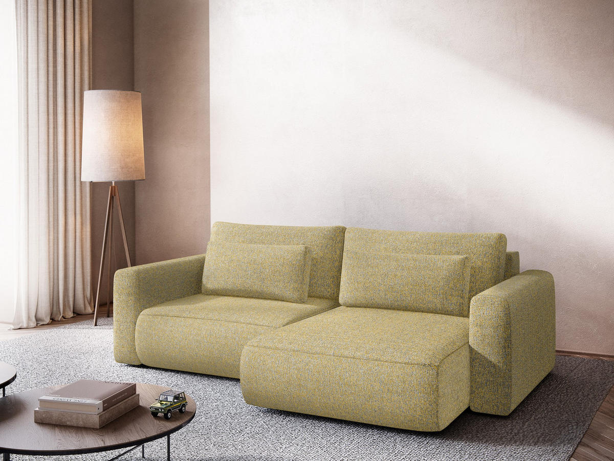 ECKSOFA mit Schlaffunktion Strukturstoff Stoff Gelb - Currygelb/Gelb, Kunststoff/Textil (240/149cm) - Makamii