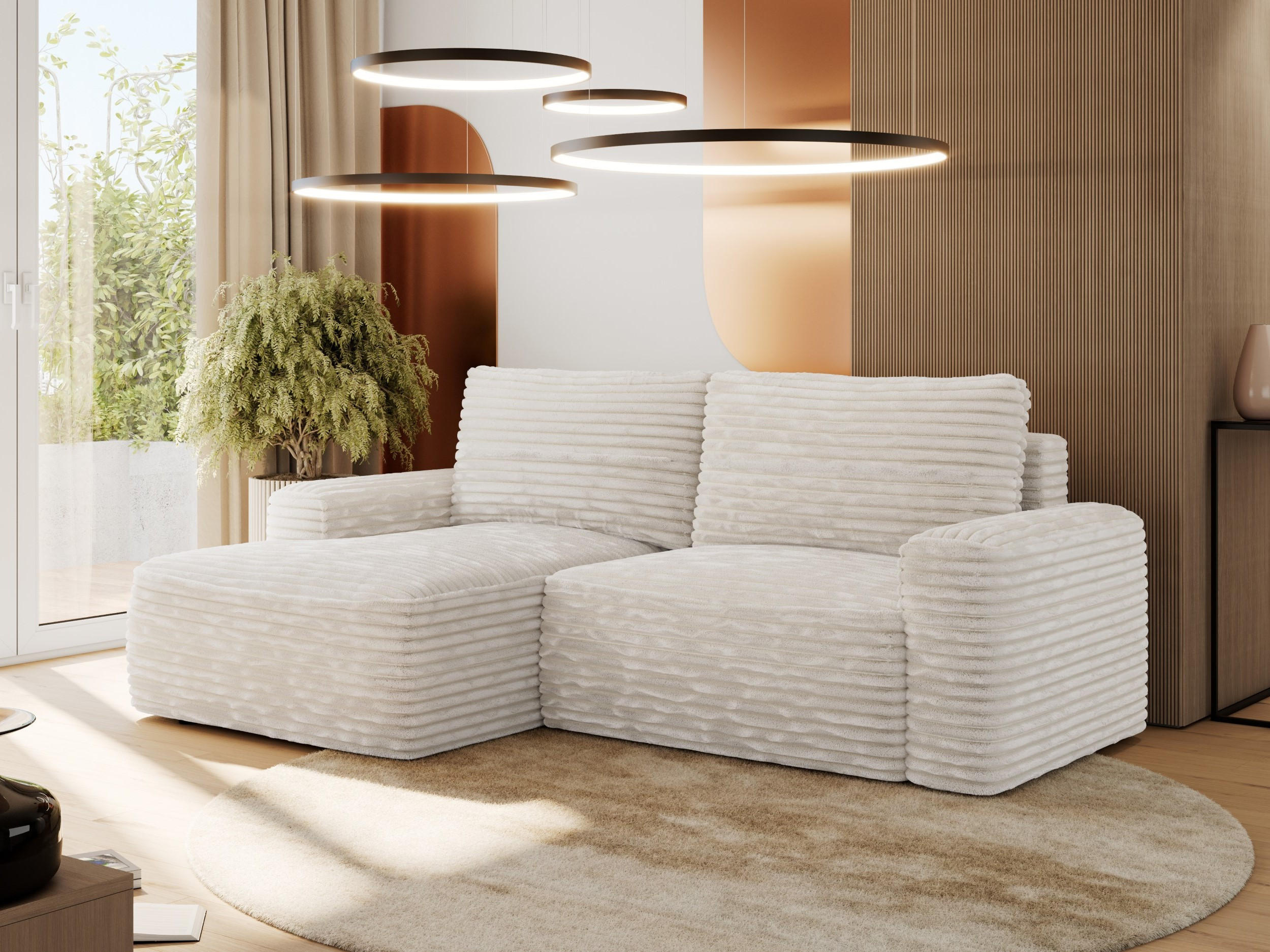 ECKSOFA BELLUNO L Creme Cord - Links - Creme/Schwarz, Textil (144/233cm) - MKS