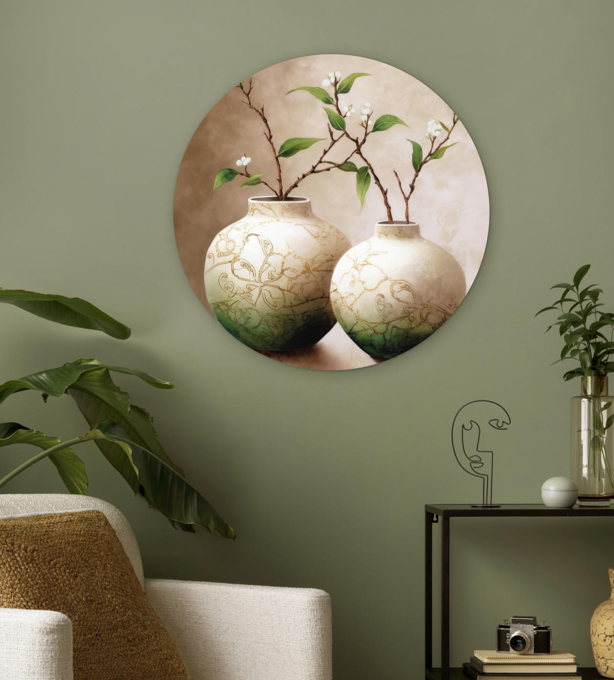 WANDBILD Blumen - Vase - Weiß - Botanisch - Beige 60x60 cm - Ecru, Kunststoff (60/60cm) - MuchoWow
