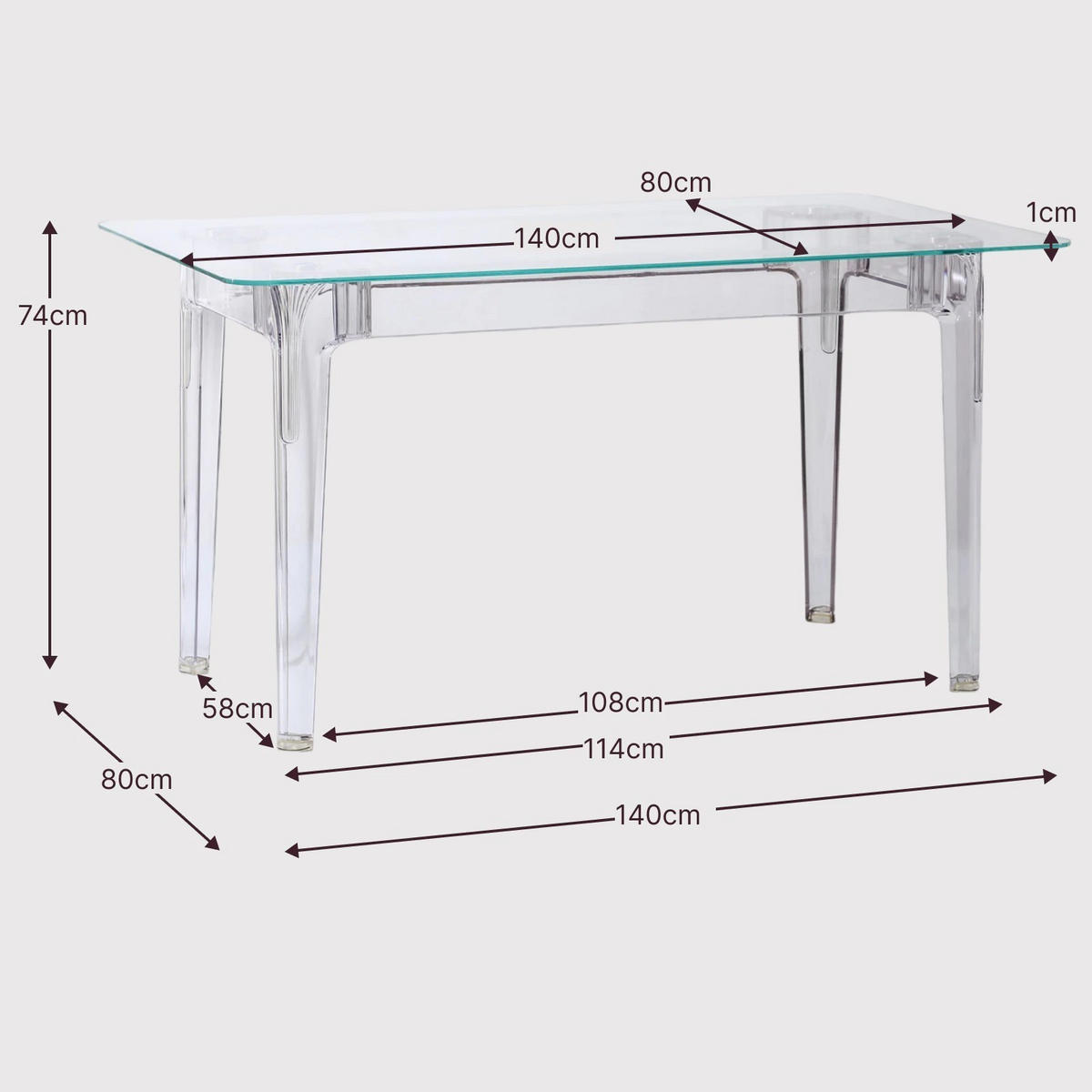 GLASTISCH Rechteckig Transparent 80/140/74 cm - Transparent, Glas (80/140/74cm) - Nest Dream