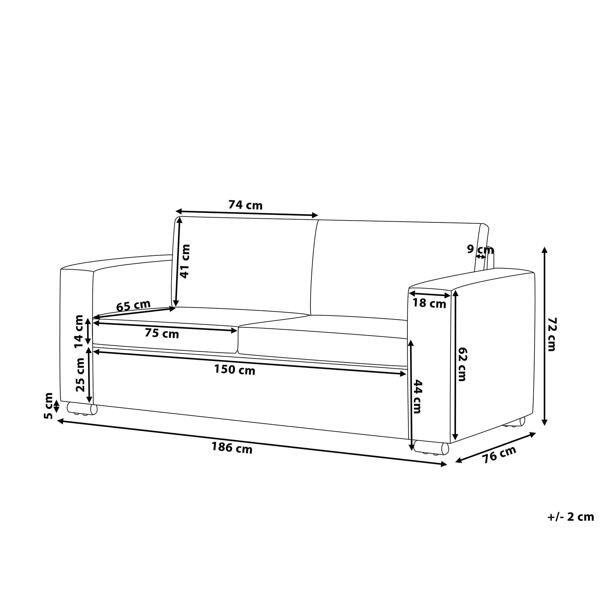 Thumbnail - Beliani 3-Sitzer-Sofa, Schwarz, Leder, 186x72x76 cm, Wohnzimmer, Sofas & Couches, Sofas, 3-Sitzer Sofas