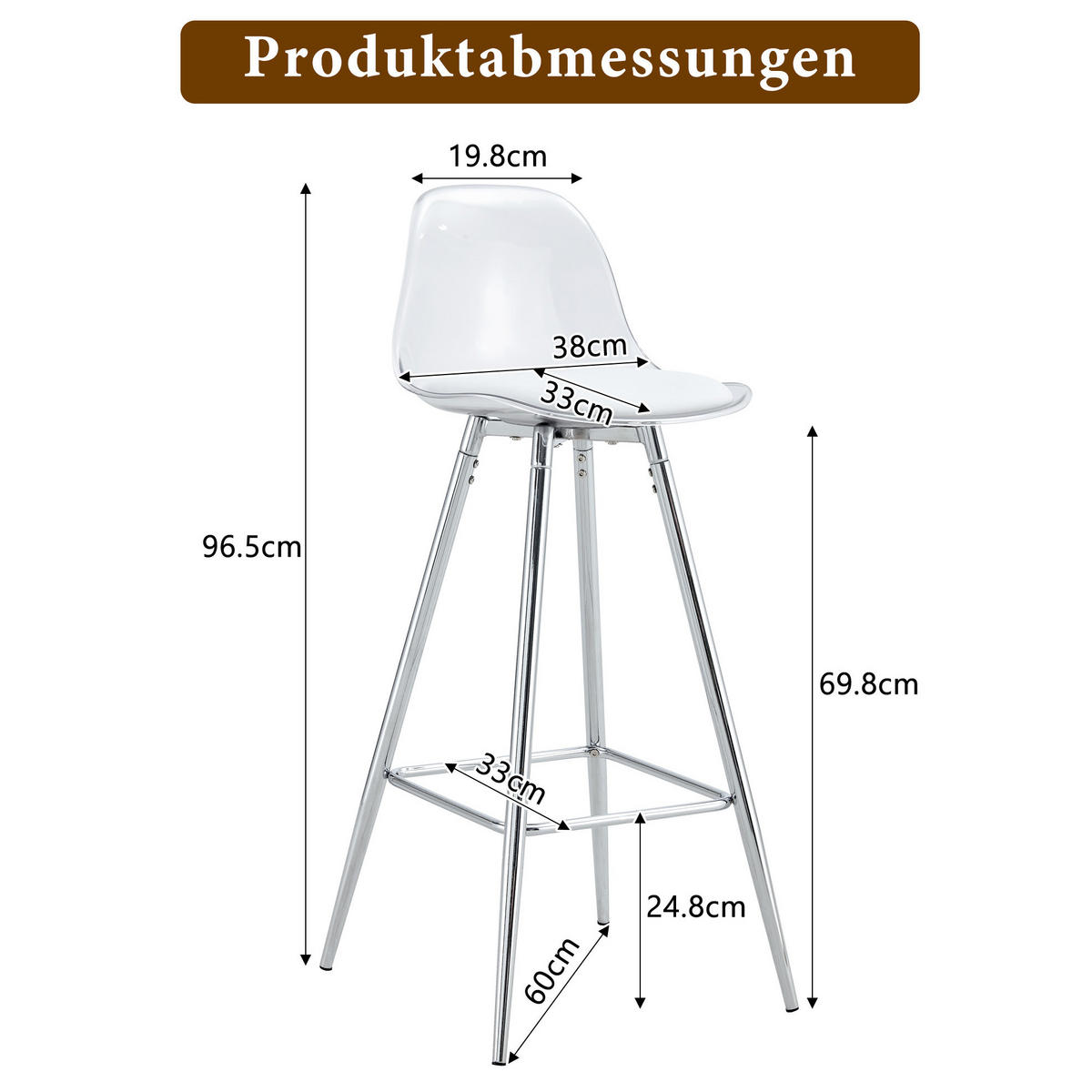 BARHOCKER Transparent mit Fußstütze und Metallgestell - Klar, Metall (33/96.5/38cm) - MIVRAY