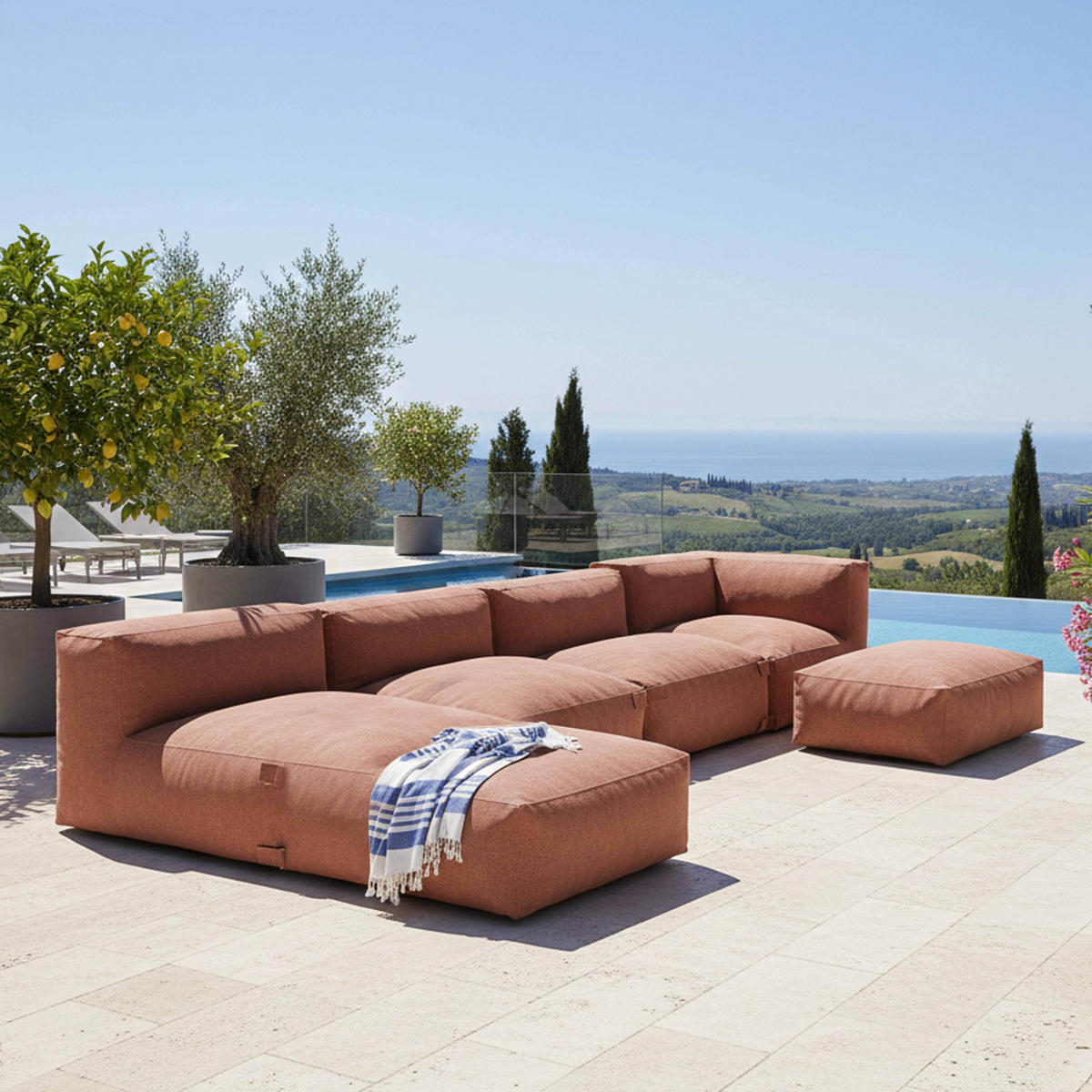 GARTENSOFA 5-tlg., Terrakotta - Pink, Textil - Oviala