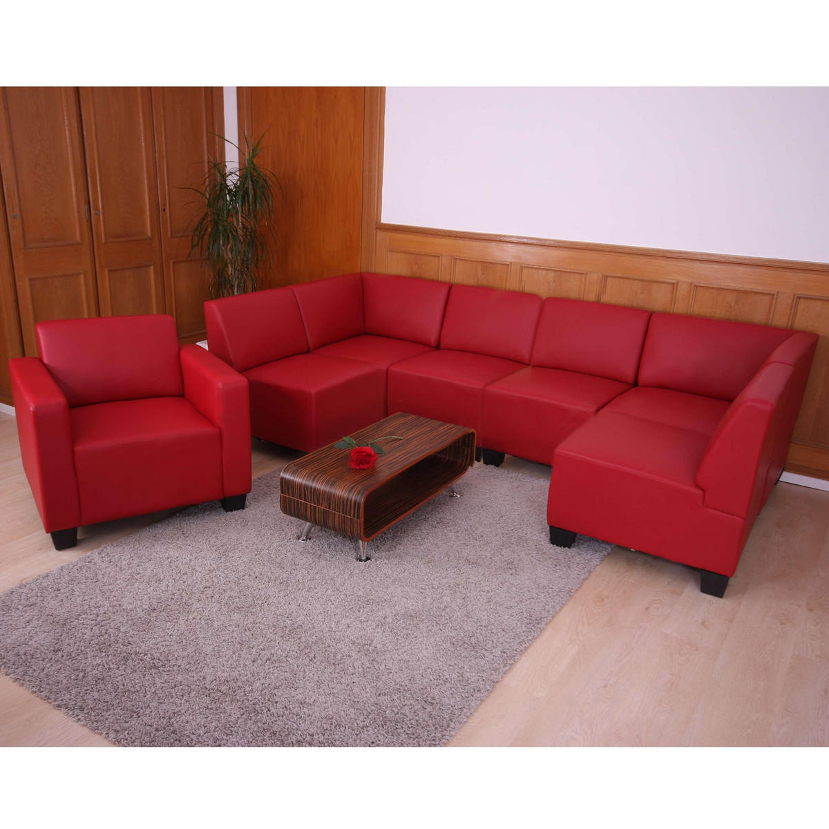 COUCH-GARNITUR Rot - Rot, Textil (258/76/186cm) - MCW