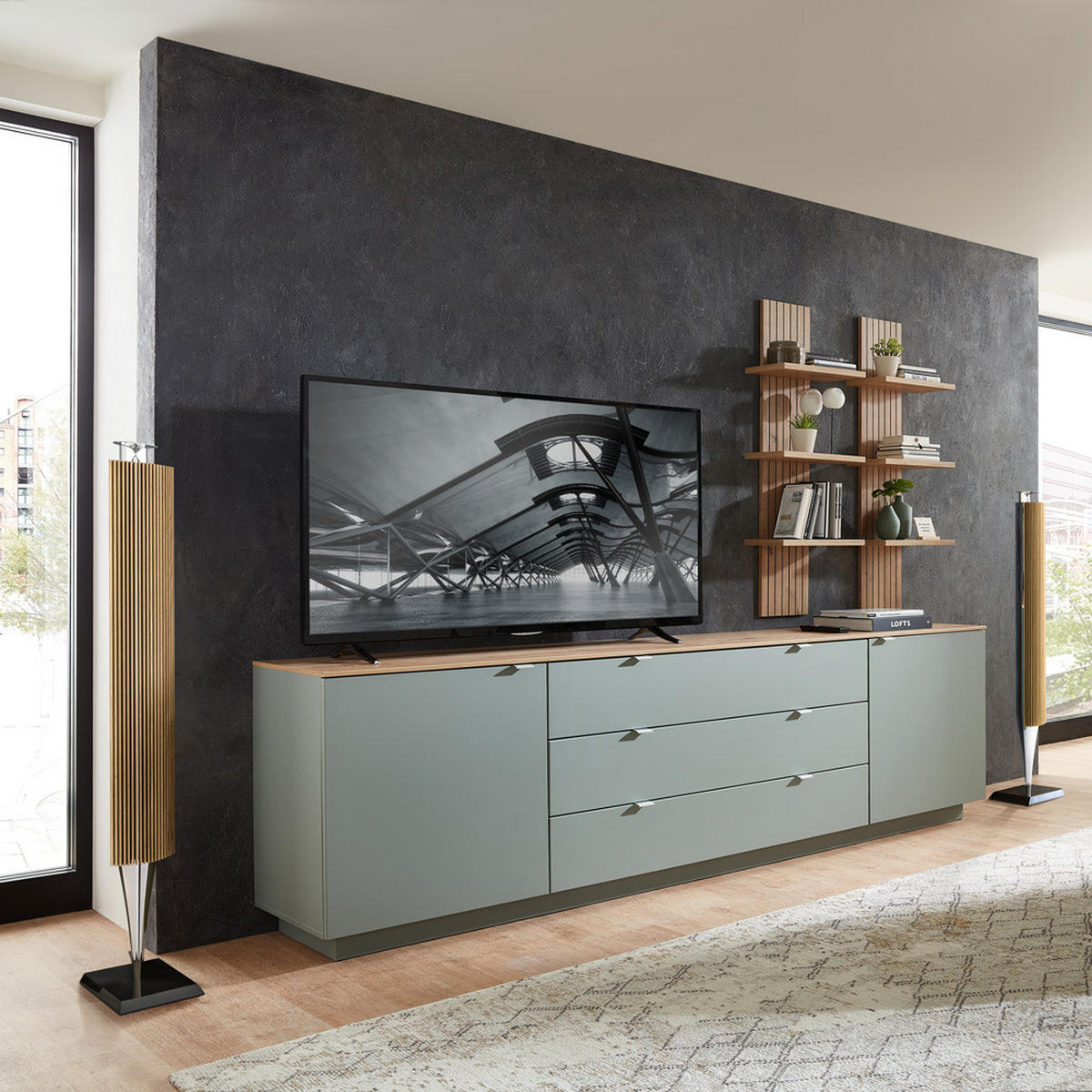 SIDEBOARD Cust-36 - Grün, Holzwerkstoff (240/77/44cm) - Lomado