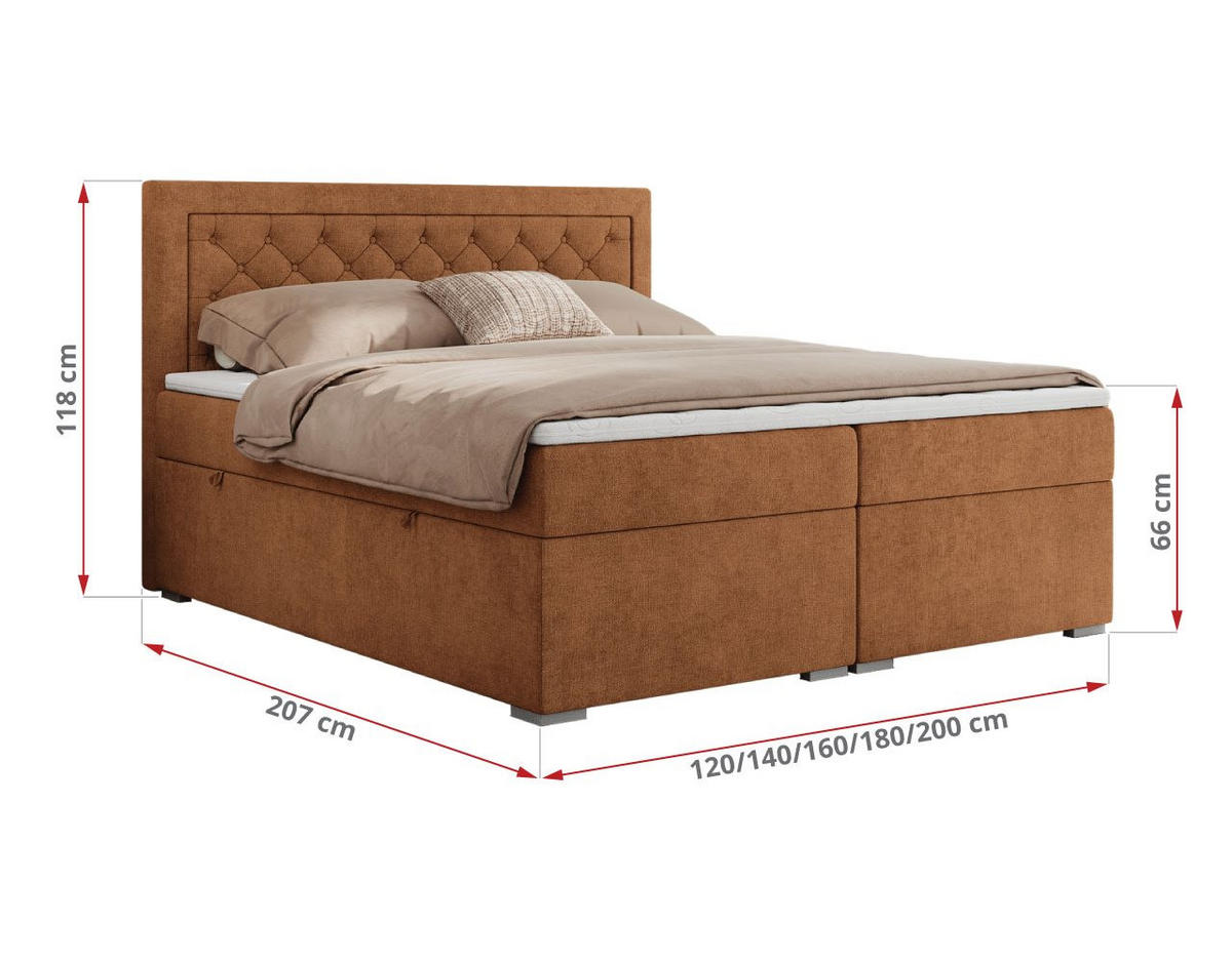 BOXBETT JASIR 120/200 - Orange Strukture - H3 - Orange, Holz/Textil (120/200cm) - MKS