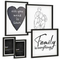 BILDER SET 5er Set - 50x50 cm & 20x30 cm & 40x60 cm Schwarzer Rahmen - Definitionen der Liebe in Familienzeichnungen - Schwarz, Kunststoff (40/60cm) - TULUP