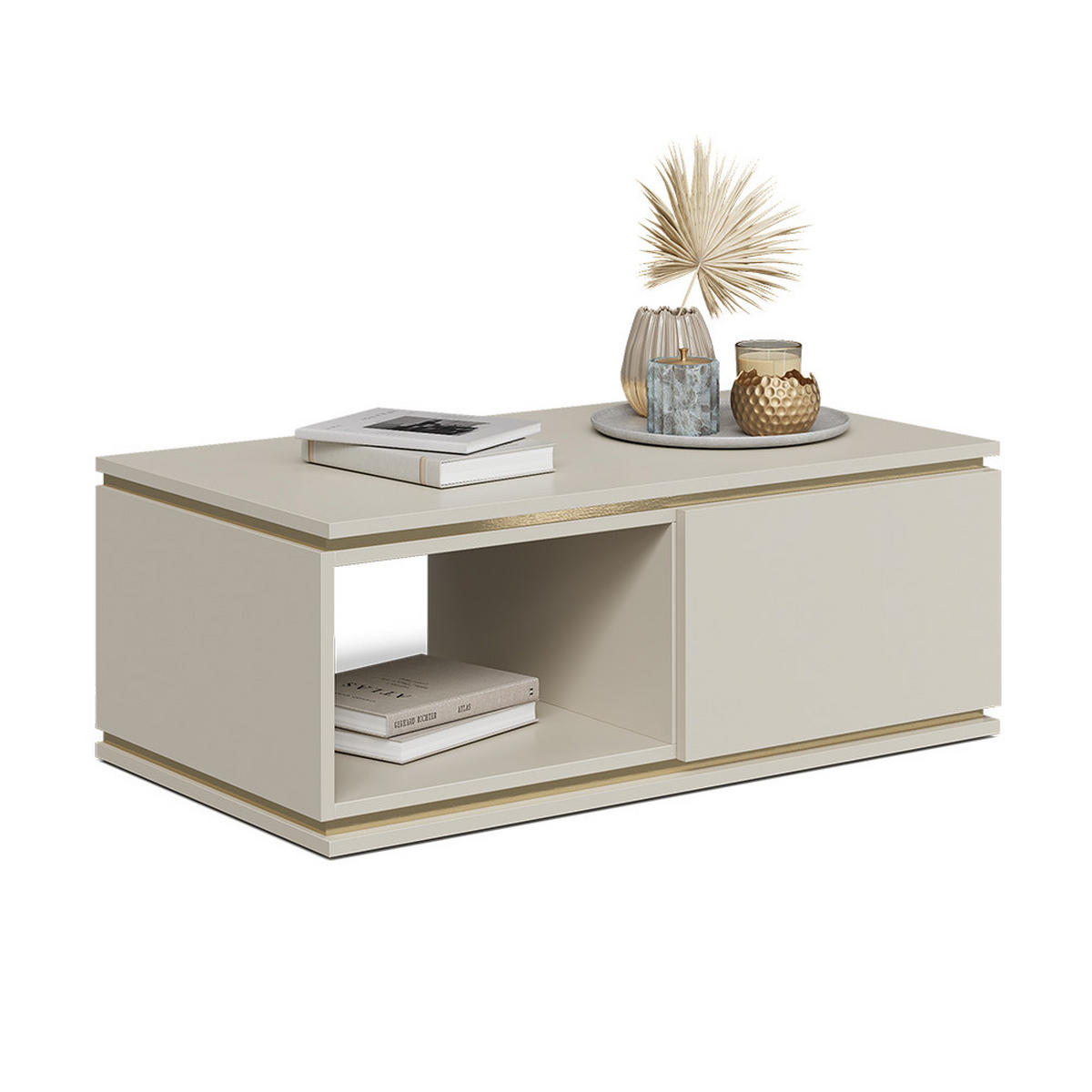 COUCHTISCH Linette Cashmere 90 x 50 cm mit Schublade - Kaschmir/Goldfarben, Holzwerkstoff (50/90/34cm) - Vicco