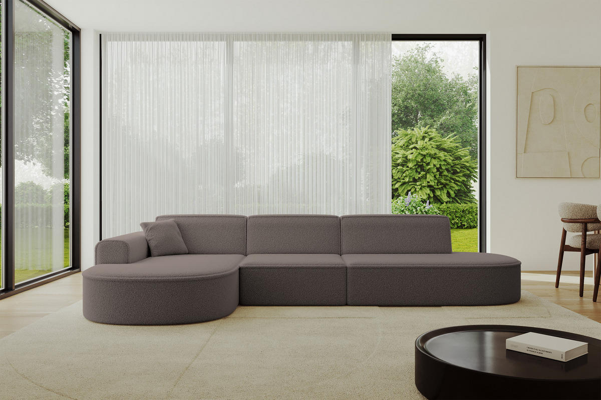 ECKSOFA Ottomane Links MARI-L2 - 328x171x79 cm Braun Bouclé - Schwarz/Braun, Holzwerkstoff/Kunststoff (328/171cm) - ALTDECOR