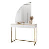 SCHMINKTISCH AURORA-Q GOLD in weiß Hochglanz auf goldenem Gestell mit links Spiegel - Weiß Hochglanz/Goldfarben, Holzwerkstoff/Metall (102/174/44cm) - Lookway