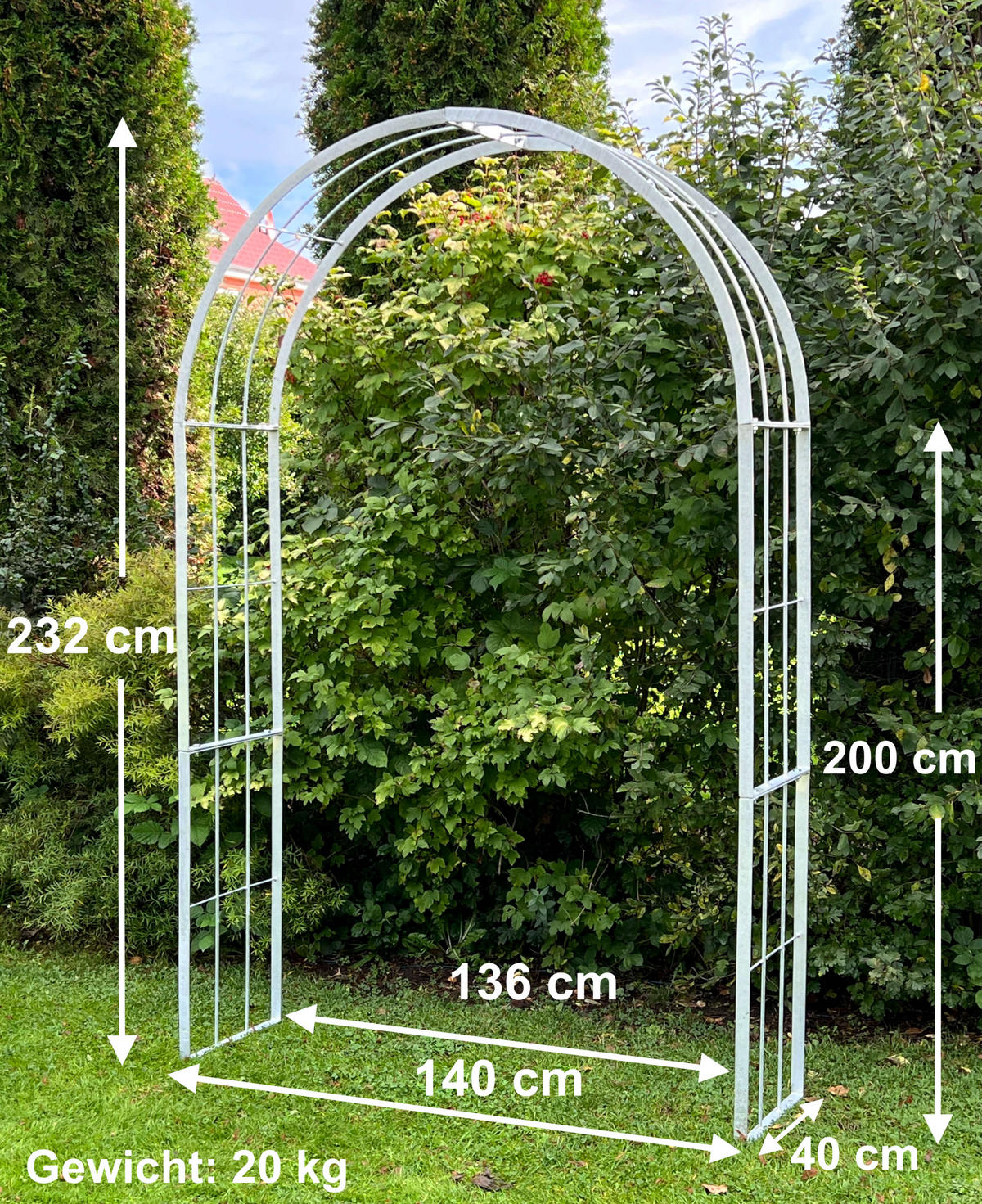 ROSENBOGEN Metall Verzinkt Massiv 140 cm Torbogen - Silberfarben, Metall (140/232/40cm) - DanDiBo