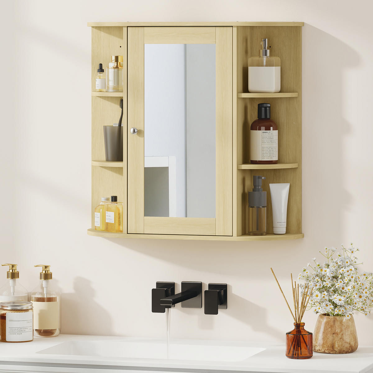 SPIEGELSCHRANK Spiegelschrank mit Wandschrank und Kleiderschränken 66x17x63 cm ,Natur - Braun, Glas (66/63/17cm) - Vallsero