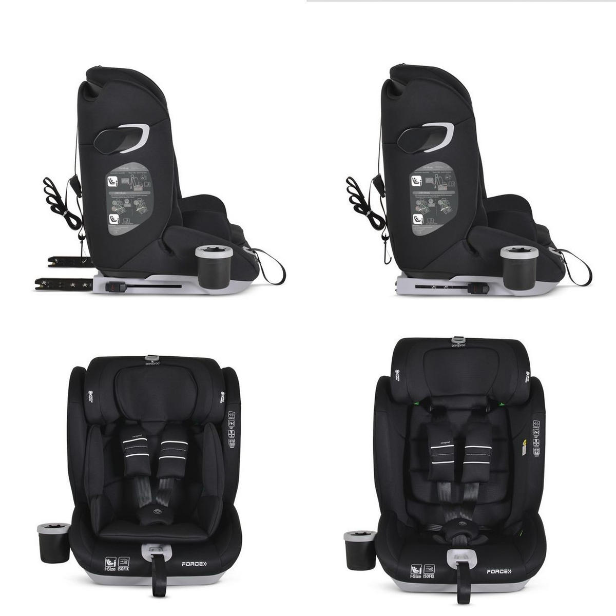 KINDERSITZ Force i-Size (76-150cm) schwarz Isofix, Getränkehalter, Top Tether - Schwarz, Kunststoff (44/57/46cm) - Cangaroo