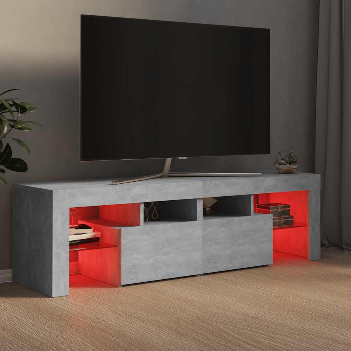 TV-SCHRANK Mit Led-Beleuchtung Betongrau 140/36,5/40 Cm - Grau, Holz (140/40/35cm) - vidaXL