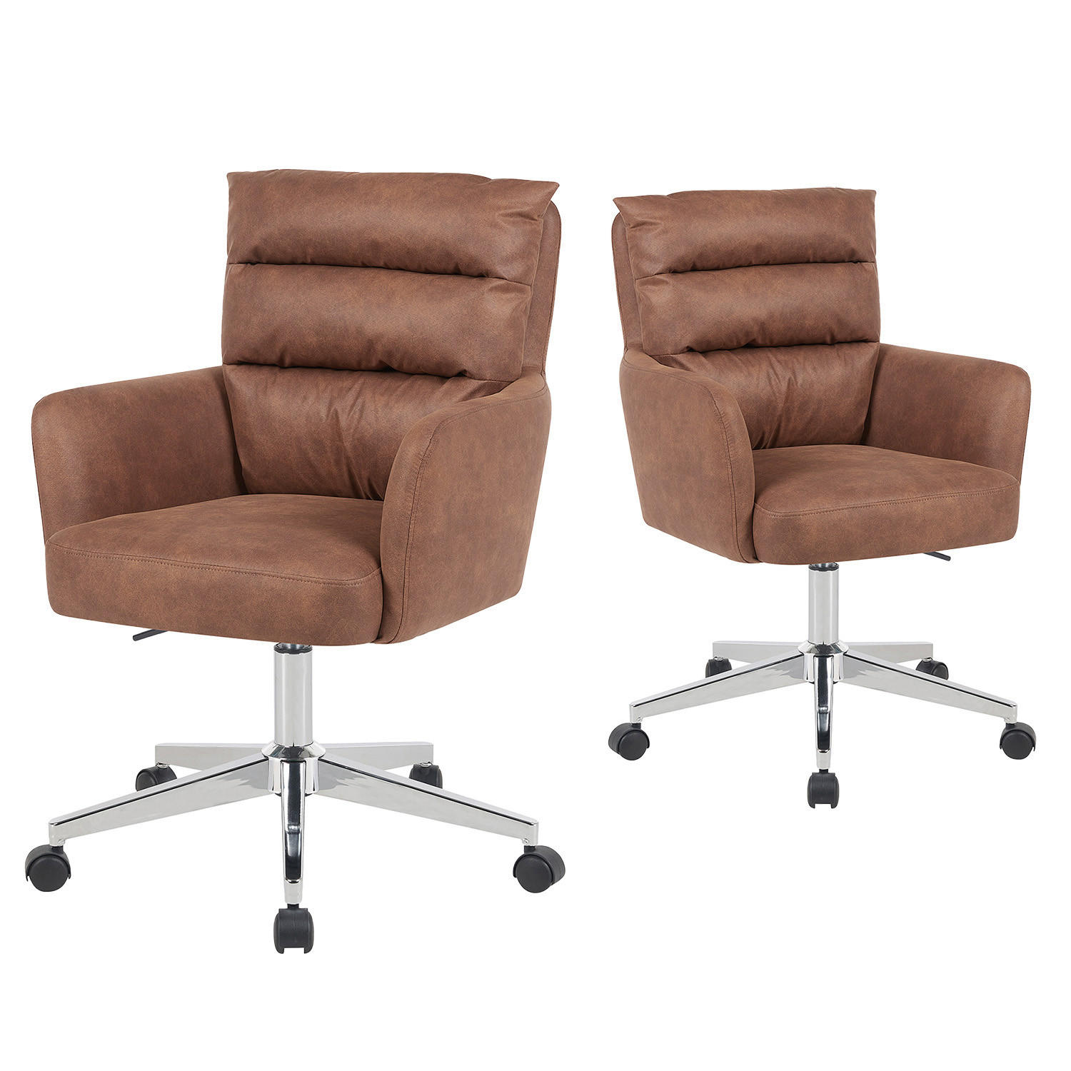 BÜROSTUHL Mika-Svenja 2er-Set - Chromfarben/Braun, Textil/Metall (59/91/66cm) - DUBI Möbel