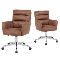 BÜROSTUHL Mika-Svenja 2er-Set - Chromfarben/Braun, Textil/Metall (59/91/66cm) - DUBI Möbel